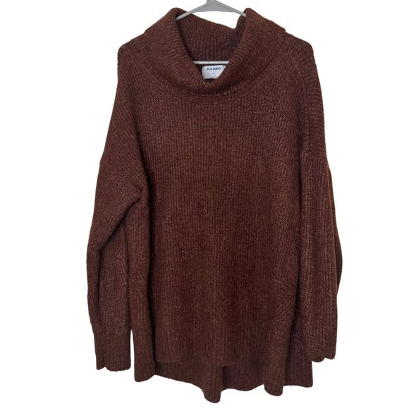 Old Navy XL Rust Brown Cowl Neck Tunic Sweater Cozy Knit Slouchy Pullover - Picture 1 of 5